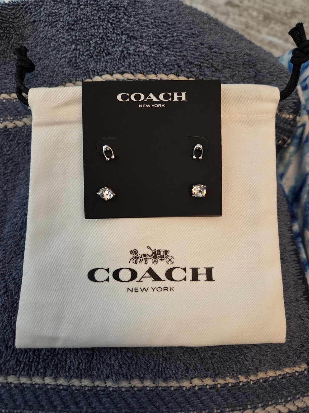 NWT Coach Signature C & Crystal Stud Earring Set 2-Pair Silvertone